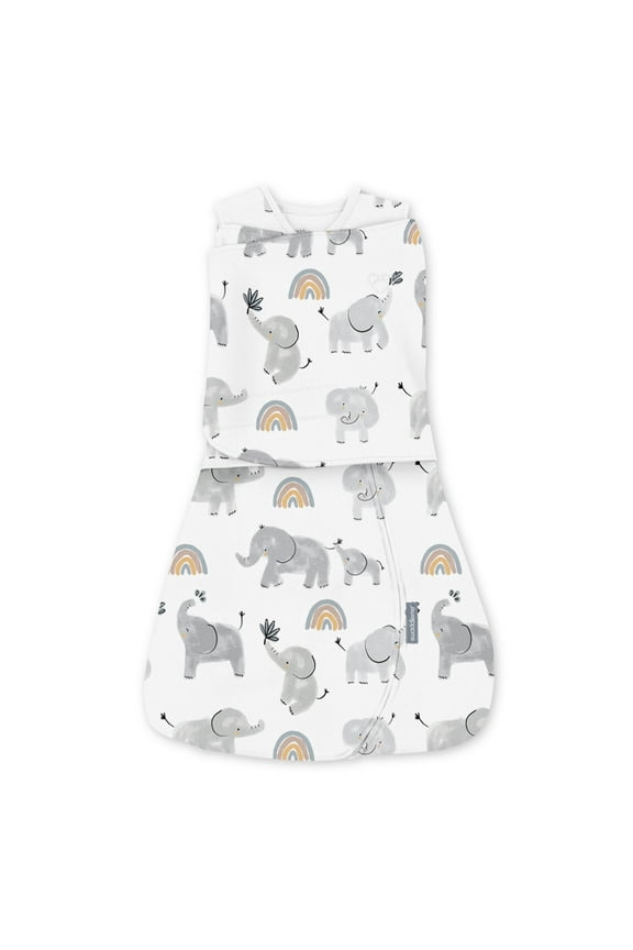 SwaddleMe by Ingenuity Arms Free Convertible Baby Swaddle, Size 3-6 Months, 14-18 Pounds, 1.0 TOG - Happy Elephant