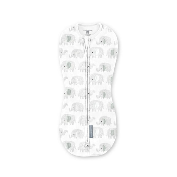 SwaddleMe by Ingenuity Compression Baby Swaddle Pod, Two-Way Zipper for Easy Diaper Changes, 0-2 Months, 1.0 TOG, 1-Pack - Scribble Elephant