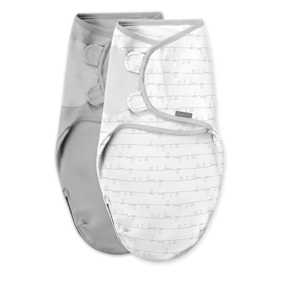SwaddleMe by Ingenuity Easy Change Swaddle, Size Small/Medium, 0-3 Months, 2-Pack - I Love You