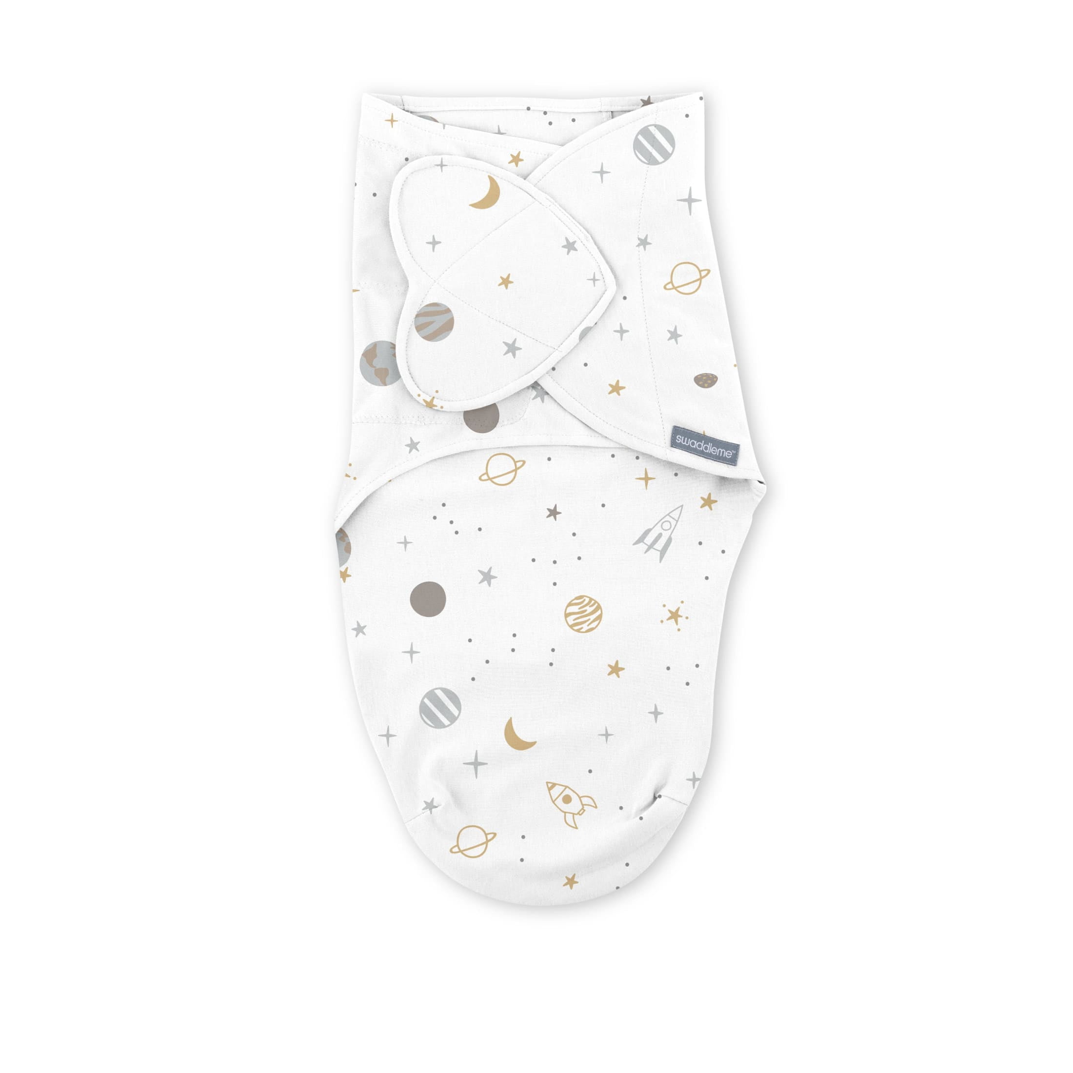 SwaddleMe by Ingenuity Monogram Collection Baby Swaddle, 100% Cotton, 0-3 Months, Pocket Fold Design for Easy Changes, 1.0 TOG, 1-Pack - Sunset Space
