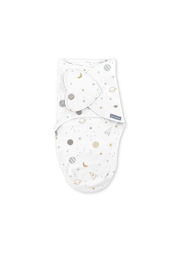 SwaddleMe by Ingenuity Monogram Collection Baby Swaddle, 100% Cotton, 0-3 Months, Pocket Fold Design for Easy Changes, 1.0 TOG, 1-Pack - Sunset Space