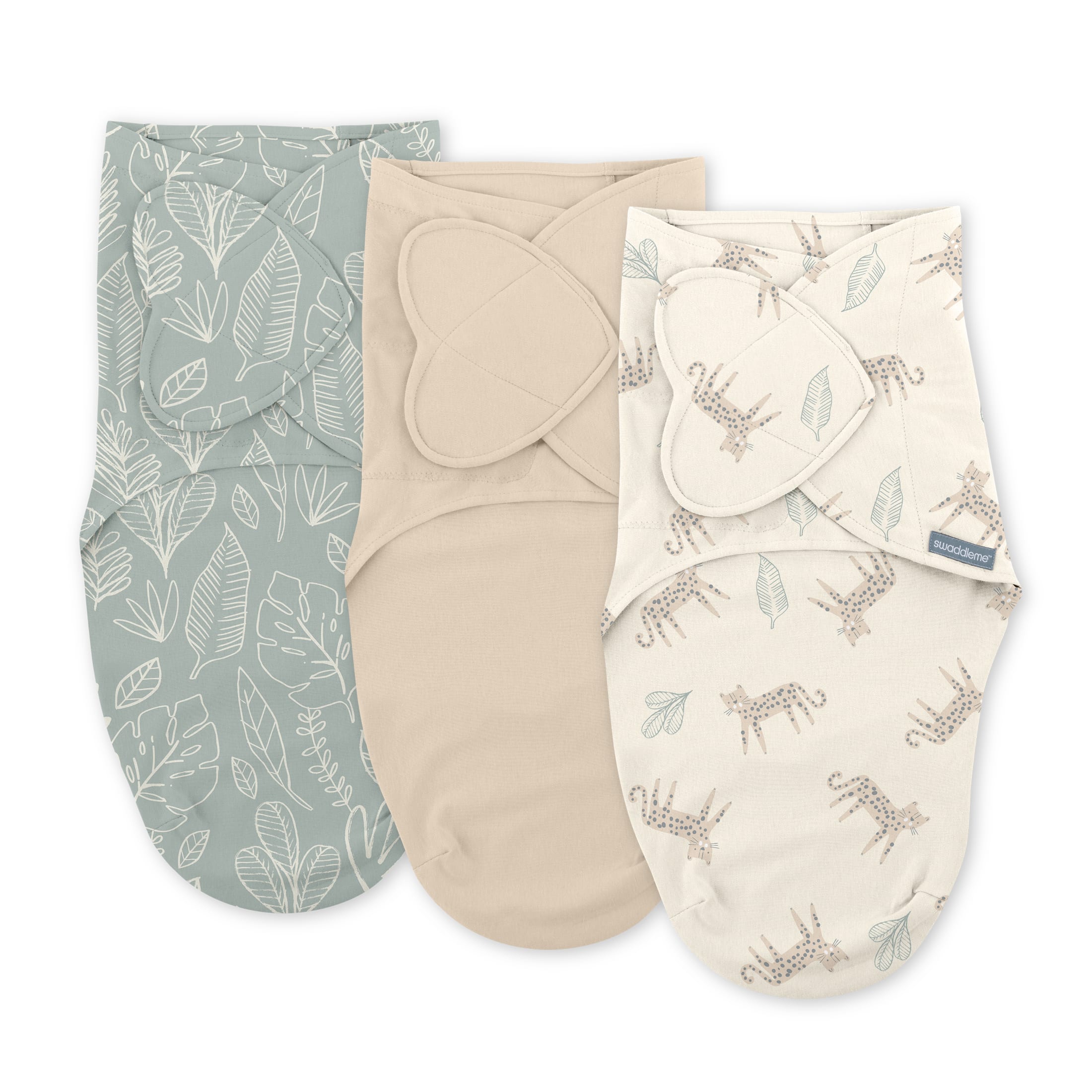 SwaddleMe by Ingenuity Monogram Collection Baby Swaddle, 100% Cotton, 0-3 Months, Pocket Fold Design for Easy Changes, 1.0 TOG, 3-Pack - Born Free