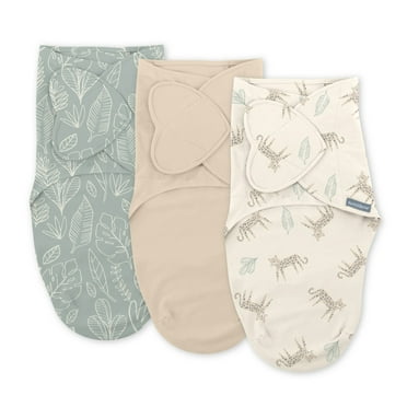 SwaddleMe by Ingenuity Monogram Collection Baby Swaddle, 100% Cotton, 0-3 Months, Pocket Fold Design for Easy Changes, 1.0 TOG, 3-Pack - Born Free