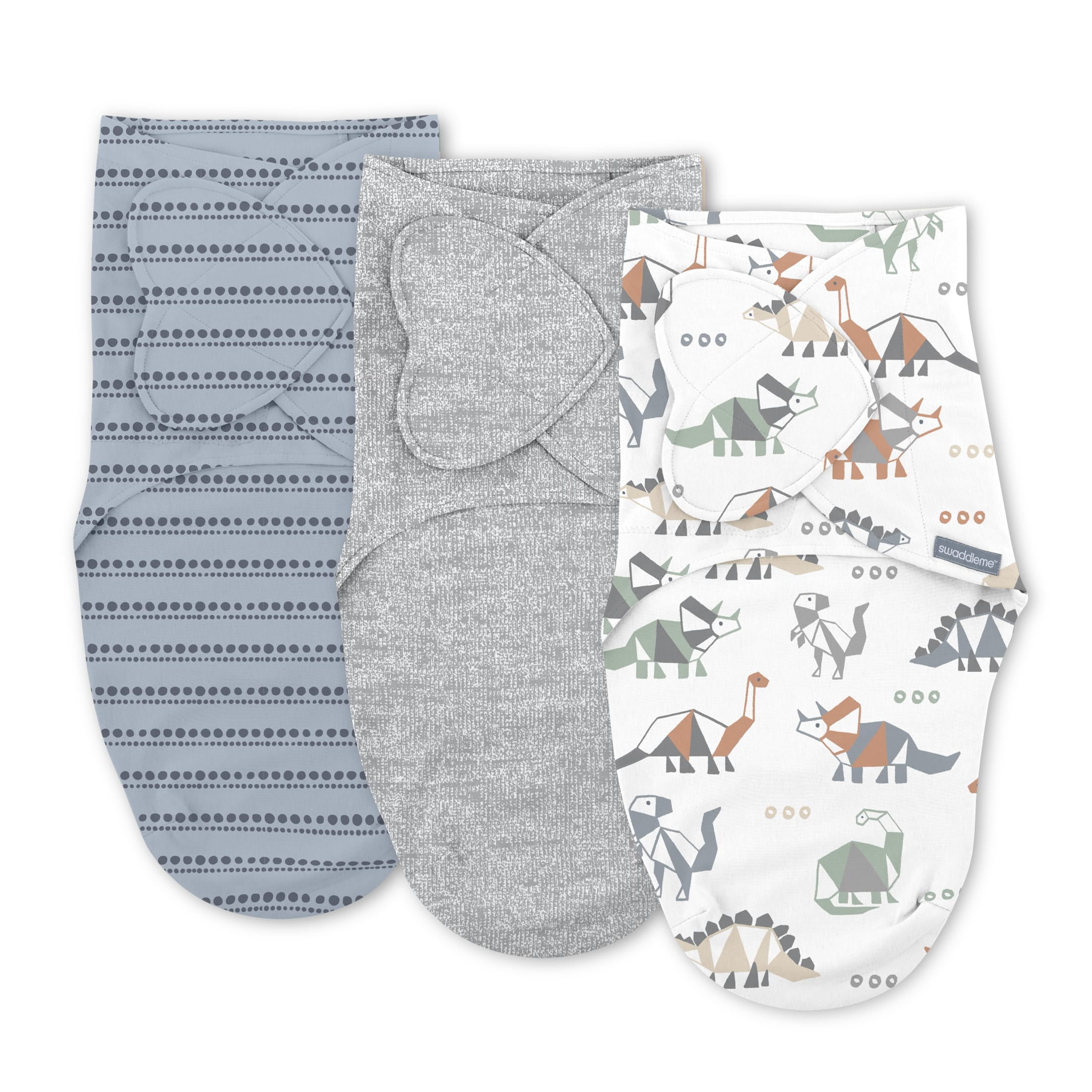 SwaddleMe by Ingenuity Monogram Collection Baby Swaddle 100 Cotton 0 3 Months Pocket Fold Design for Easy Changes 1.0 TOG 3 Pack Dino Mite Walmart