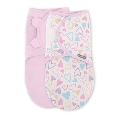 SwaddleMe by Ingenuity Original Swaddle for Baby, 100% Cotton, Improves Sleep & Calms Startle Reflex, 0-3 Months, 1.0 TOG, 2-Pack - I Heart You