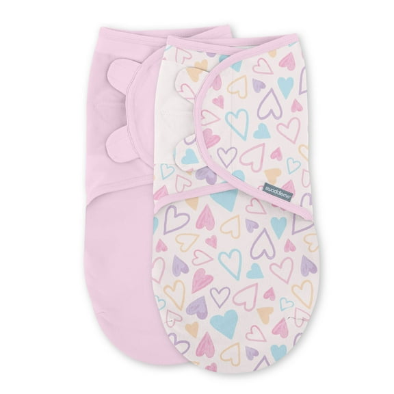SwaddleMe by Ingenuity Original Swaddle for Baby, 100% Cotton, Improves Sleep & Calms Startle Reflex, 0-3 Months, 1.0 TOG, 2-Pack - I Heart You