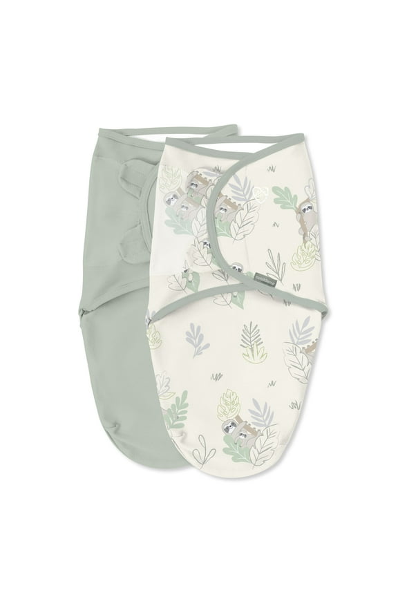 SwaddleMe by Ingenuity Original Swaddle for Baby, 100% Cotton, Improves Sleep & Calms Startle Reflex, 0-3 Months, 1.0 TOG, 2-Pack - Peekaboo Sloth