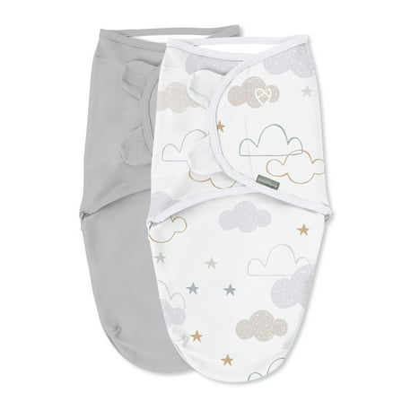 SwaddleMe by Ingenuity Original Swaddle for Baby, 100% Cotton, Improves Sleep & Calms Startle Reflex, 0-3 Months, 1.0 TOG, 2-Pack - Space & Clouds