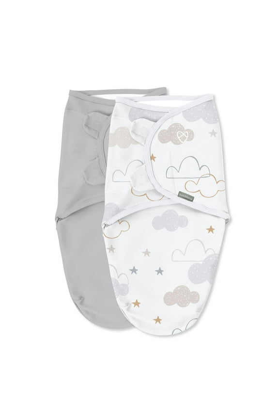 SwaddleMe by Ingenuity Original Swaddle for Baby, 100% Cotton, Improves Sleep & Calms Startle Reflex, 0-3 Months, 1.0 TOG, 2-Pack - Space & Clouds