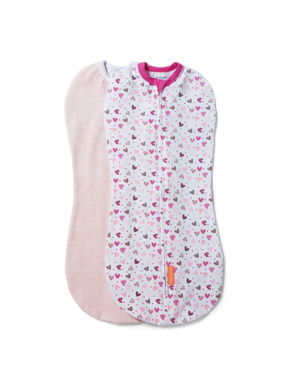 SwaddleMe by Ingenuity Compression Baby Swaddle Pod, Two-Way Zipper for Easy Diaper Changes, 0-2 Months, 1.0 TOG, 2-Pack - I Heart You