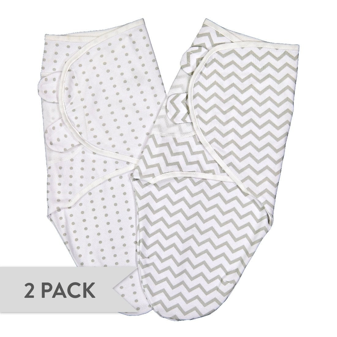 Swaddleez - Swaddle Blanket, Adjustable Baby Wrap 2 Pack Grey Chevron and Polka Dots 0-3 Months