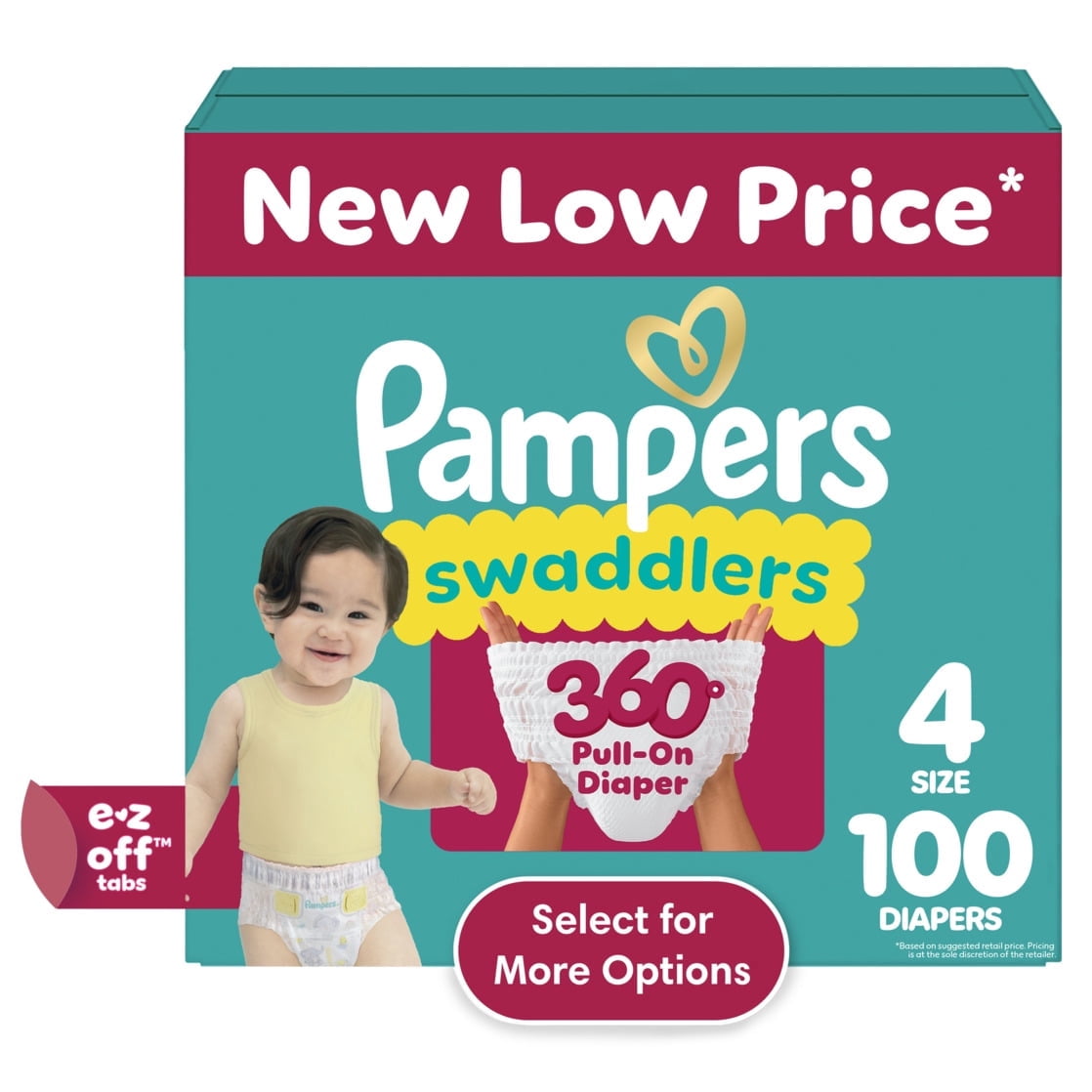 Swaddlers 360 Baby Diapers Size 4, 100 Count (Select for More Options)
