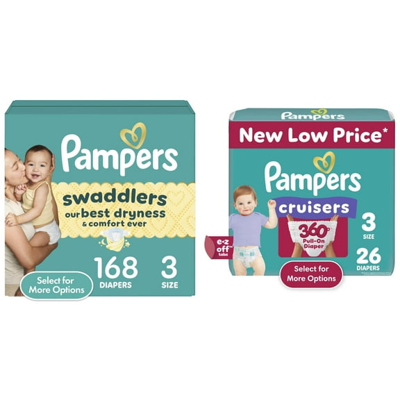 Pampers Swaddlers Diapers Size 3, 168 Count and Pampers Cruisers 360 Diapers Size 3, 26 Count
