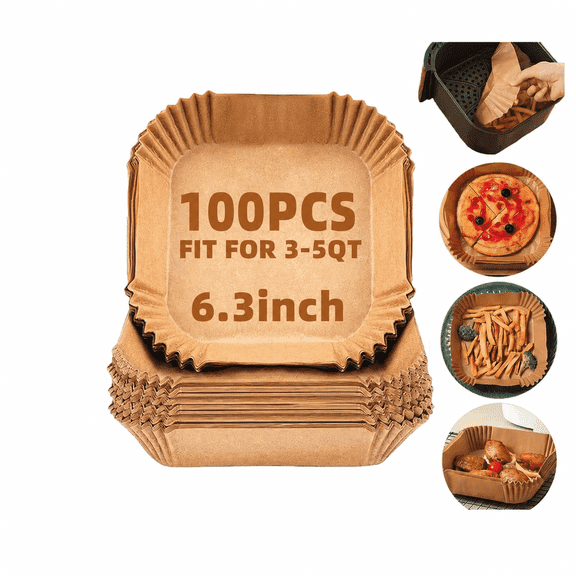 SwadesGoods Air Fryer Liners Disposable, 100 Count, 6.3 Inch Parchment Paper Liners for 3-5 QT Air Fryers, Upgraded Protective Packaging