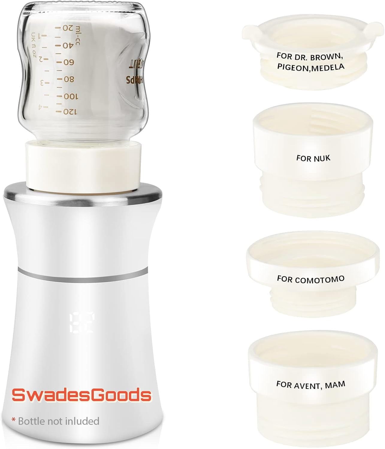 Swadeshgoods Portable Bottle Warmer, Fast Baby Bottle Warmer with 4 Adapters, Rechargeable On-The-Go Warmer with Precise Temperature Control for Breastmilk & Formula