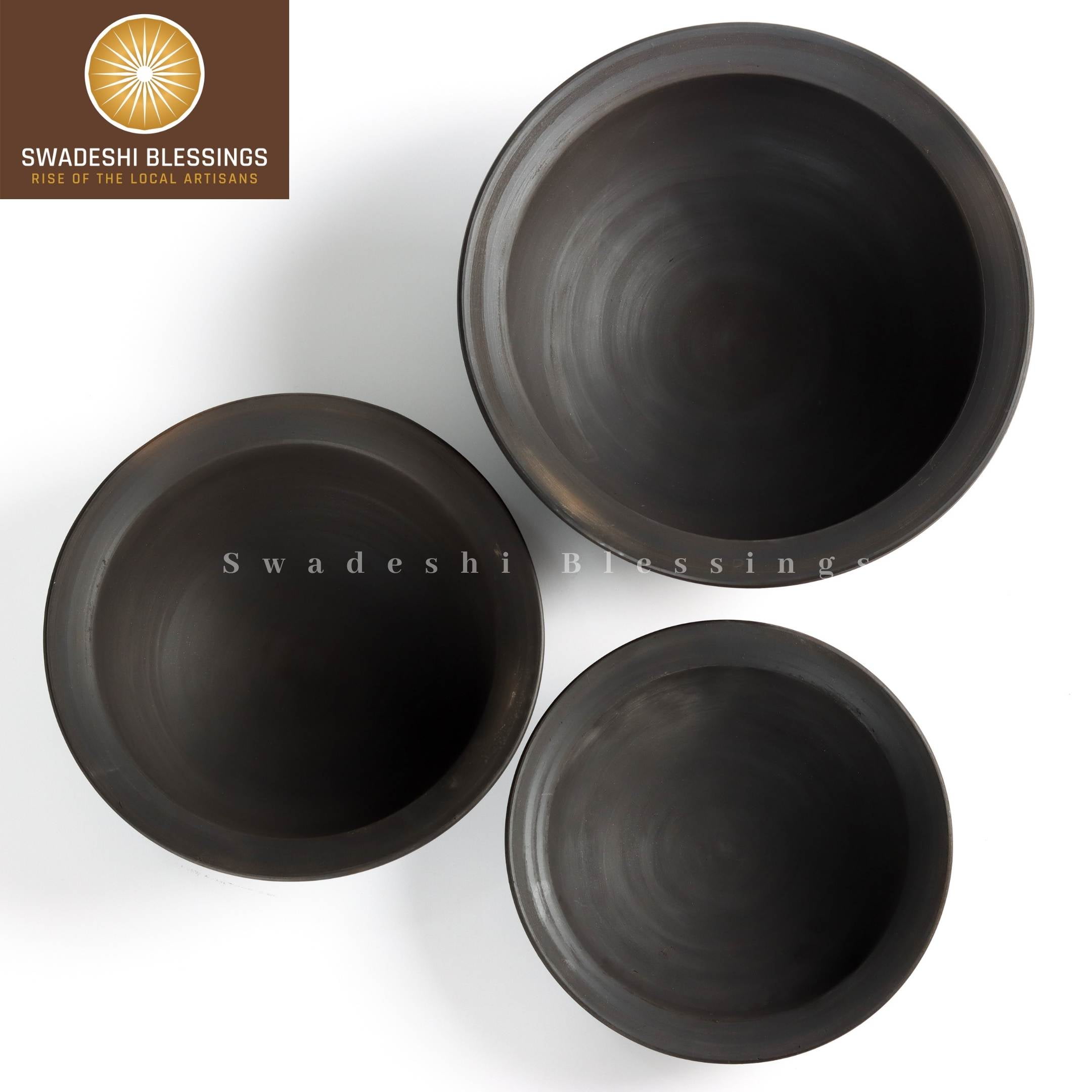 Produktbild von Swadeshi Blessings Exclusive Collection Unglazed Clay Pot For Cooking And Serving With Lid, Earthen Kadai/Mud Handi/Mitti Ke Bartan (with Mirror Shine) (3 Litres