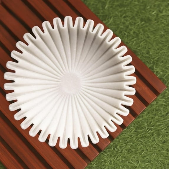 Swadeshi Blessings HandCrafted Marble Ruffle Bowl /Antique Scallop Bowl/ Fluted Bowl, 12 Inches