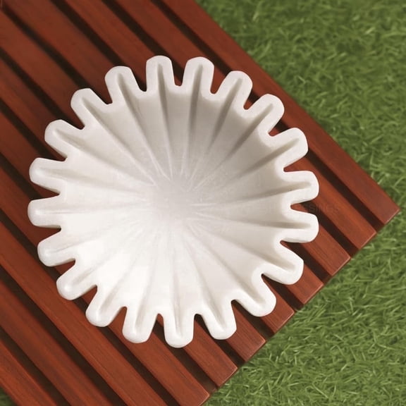 Swadeshi Blessings HandCrafted Marble Ruffle Bowl /Antique Scallop Bowl/ Fluted Bowl, 6 Inches