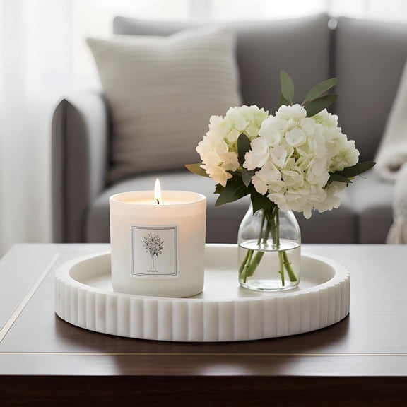 Swadeshi Blessings Handcrafted Marble Decorative Tray for Coffee Table Decor, Round Trays Home Decor, Ottoman Tray for Living Room, Dining Table Centerpiece Dcor 11"