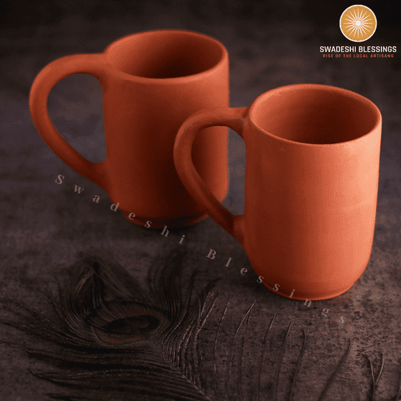 Swadeshi Blessings HandmadeRoyal Clay Mugs Set of 2 | Tea, Coffee Mugs 400ml