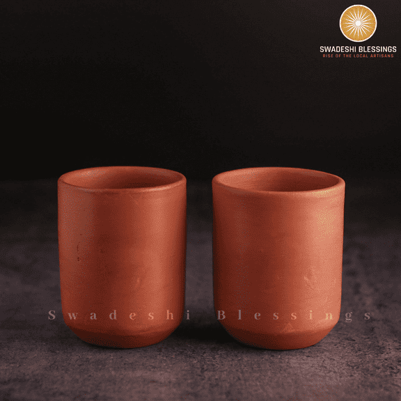 Swadeshi Blessings Unglazed Royal Clay Glass Set/ Tea & Coffee Cups, 300ml