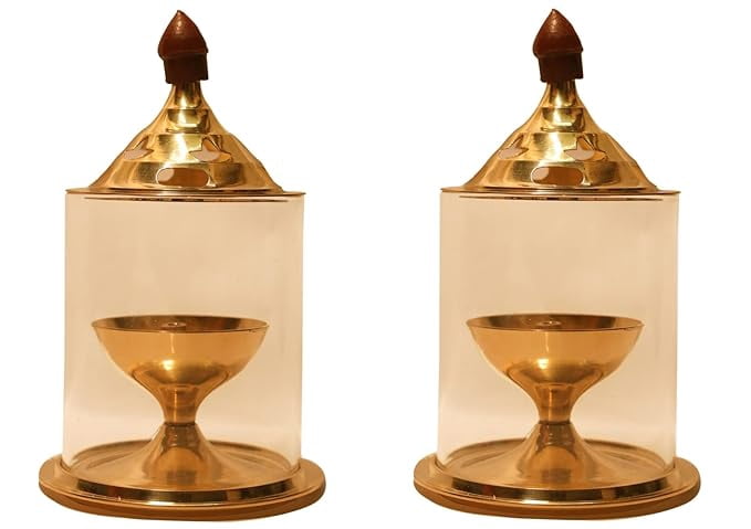Swadeshi Desire™ Akhanddeep Brass| Golden Diya Oil Puja Lamp ( Set of 2)