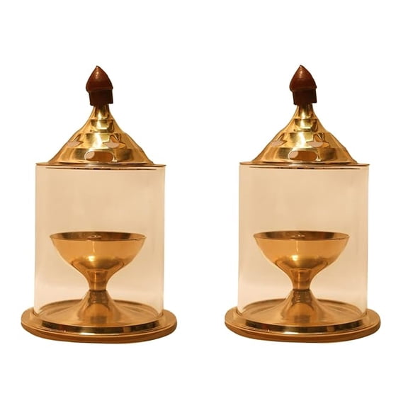 Swadeshi Desire Akhanddeep Brass| Golden Diya Oil Puja Lamp ( Set of 2)