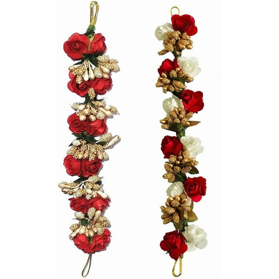 Swadeshi Desire Artificial Flower Gajra Bun Juda Maker Flower Gajra Hair Accessories|Pack-02,Color-White & Red