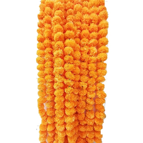 Swadeshi DesireArtificial Marigold Fluffy Flowers Strings Garlands Toran for Home Decoration( Length:5 Feet Each) (Colour :Orange)