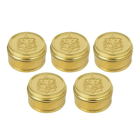 Swadeshi Desire Brass Box Pooja | Puja | Roli | Chawal | Chandan | Haldi | Kumkum Puja Box | Sindoor | Turmeric | Dabbi | Dibbi | Dhani | Dani Lid Holder -Small Dabbi pack of 5