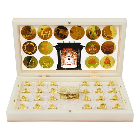 Swadeshi Desire Golden Jain 24 Tirthankar Photo Frame with Charan Paduka Pocket Temple for Diwali Gift, House Warming Gifts Return Gift Puja (Jain 24 Tirthankar, Large)