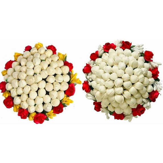 Swadeshi Desire Hair Flower Bun Artificial Fake Gajra Scrunchies Rubber Band For Women & Girls Multicolor (Pack of 02)