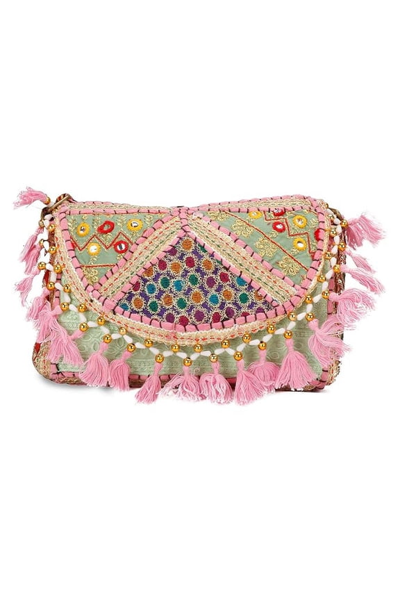 Handmade Cotton Ethnic Rajasthani Embroidered Bags for Women Sling Clutch with Handle Purses for Ladies