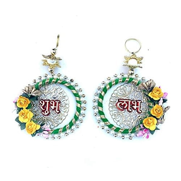 Swadeshi DesireHandmade Shubh Labh, Indian Art Hanging Wall, Best for Home Dcor((Pack of 2) Green