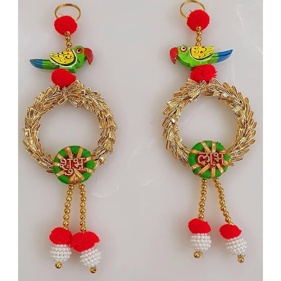 Swadeshi DesireHandmade Shubh Labh Parrot Indian Art Hanging , Best for Home Decor (Pack of 2)( Red )