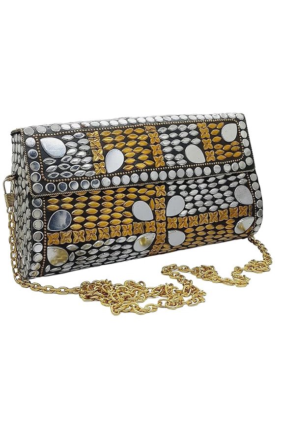 Handmade mosaic metal bag Stone Ethnic Indian Women/Girls Bridal metal clutch party sling bag