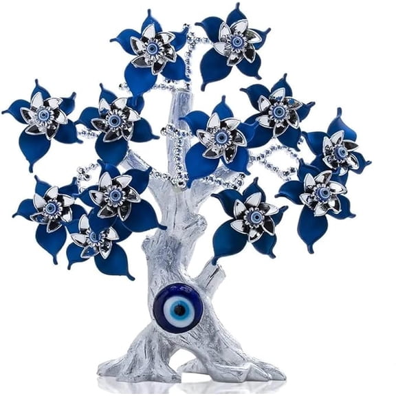 Swadeshi Desire Home & Decor Artificial Tree Turkish Blue Evil Eyes Money Fortune Tree Protection Good Luck Gift Silver Blue