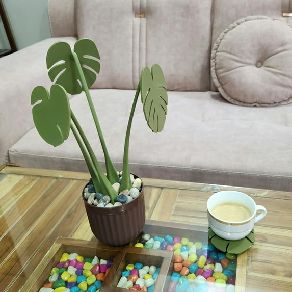 Swadeshi Desire Magnetic Coaster PlantLeaf| Coaster Set Holder Stylish Home Decor with Functional Coasters Set for Dining Table for Hot Pots (Set of 4)
