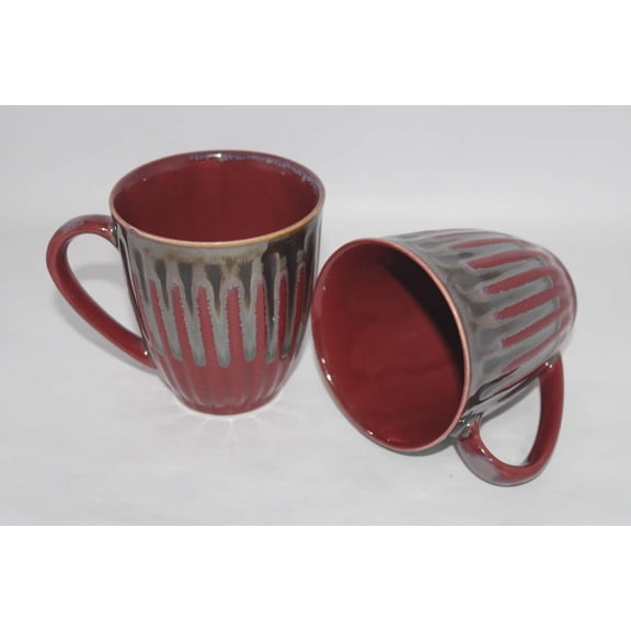 Swadeshi Desire Maroon Seam Metallic Drip Studio Pottery Mugs Set of 2 (350 ML)