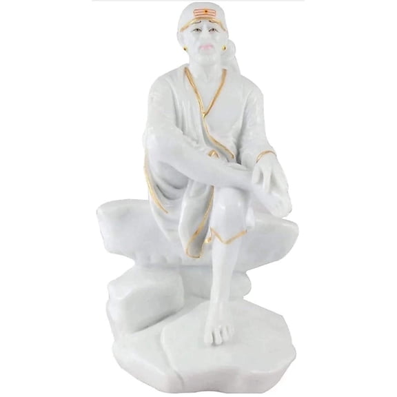 Swadeshi Desire Meditation Sculpture Statue Lord Sai Baba Resin Idol 11 cm (Polyresin, White) ( Hand Carved )