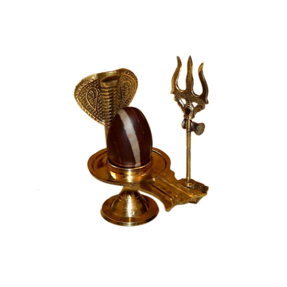 Swadeshi Desire Narmadeshwar Shiva Idol Ling Shivling with Trishul Decorative Showpiece - 10 cm (Brass, Golden)