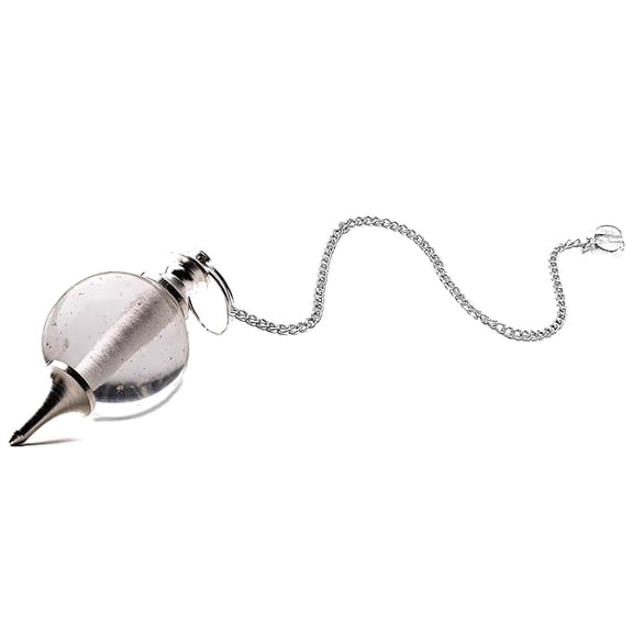 Swadeshi Desire Natural Clear Quartz Crystal Ball Chain Dowsing Pendulum for Reiki, Chakra, Healing, Meditation, Vastu, Feng Shui (4 Premium Charts & Jute Bag)