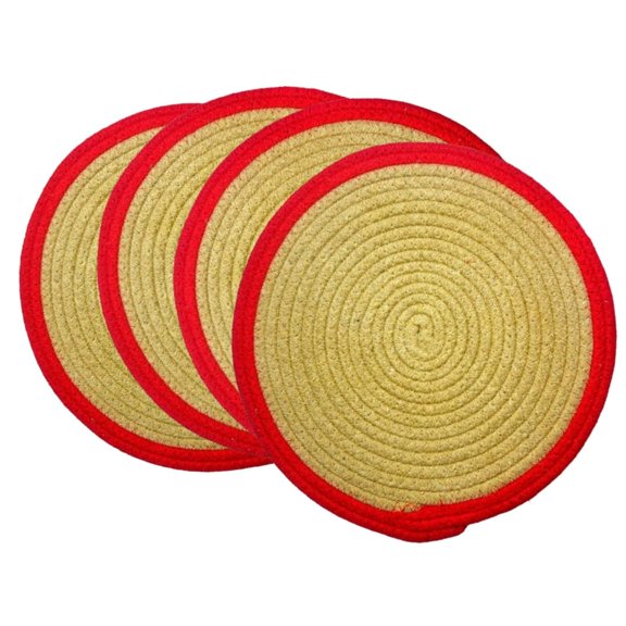 Swadeshi Desireâ„¢Natural Heat Resistant Jute Coaster/Place mats( Set of 4 )(12 X 12 Inches) Red Colour