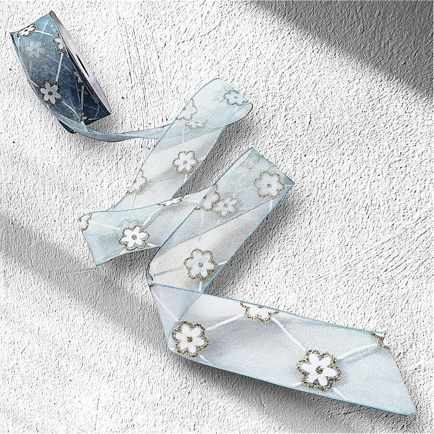 Swadeshi Desire Organza Ribbon Royal Glitter Floral Pattern 1.5 INCH Ocean Blue 9 Meter