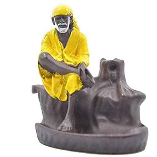 Swadeshi Desire Resin Yellow Sai Baba Smoke Backflow Cone Incense Holder Decorative Showpiece (25 Free Scented Cones)