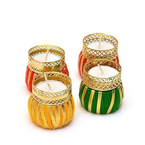 Swadeshi DesireTea Light Candle Holder Rangoli Diya for Home Office Decoration Diwali Gifts TeaLights Multi( Set of 8 Piece) Metal