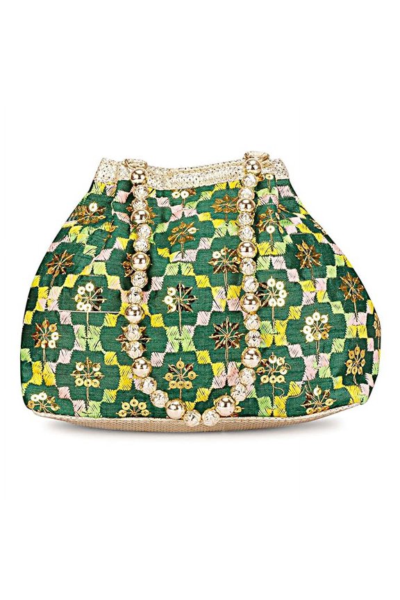 Women's Bangle Potli Bag/Wristlet/Hand Bag For Women & Girls Dark Green