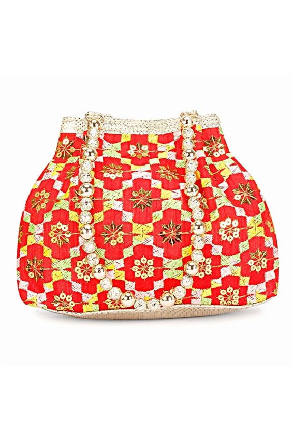 Women's Bangle Potli Bag/Wristlet/Hand Bag For Women & Girls Red