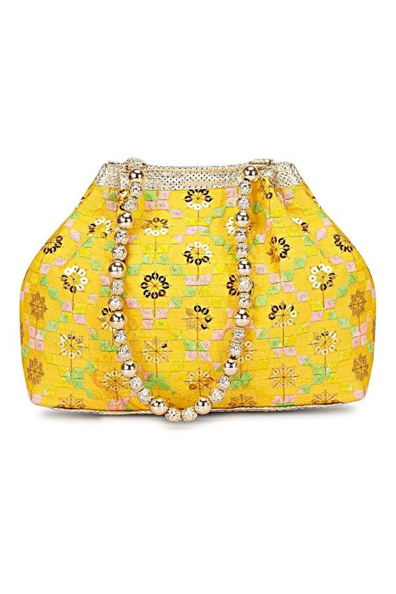 Women's Bangle Potli Bag/Wristlet/Hand Bag For Women & Girls Yellow