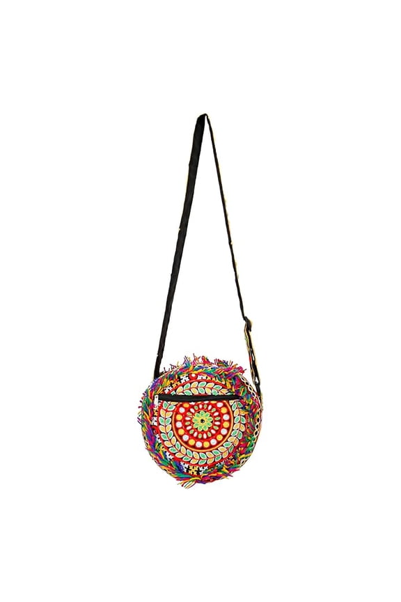 Women's Round (Gol) Sling Bag with Pompom | Girls Round Sling BagJute Handbag,Small Shopping Bag For Women,Ladies Shoulder Purse